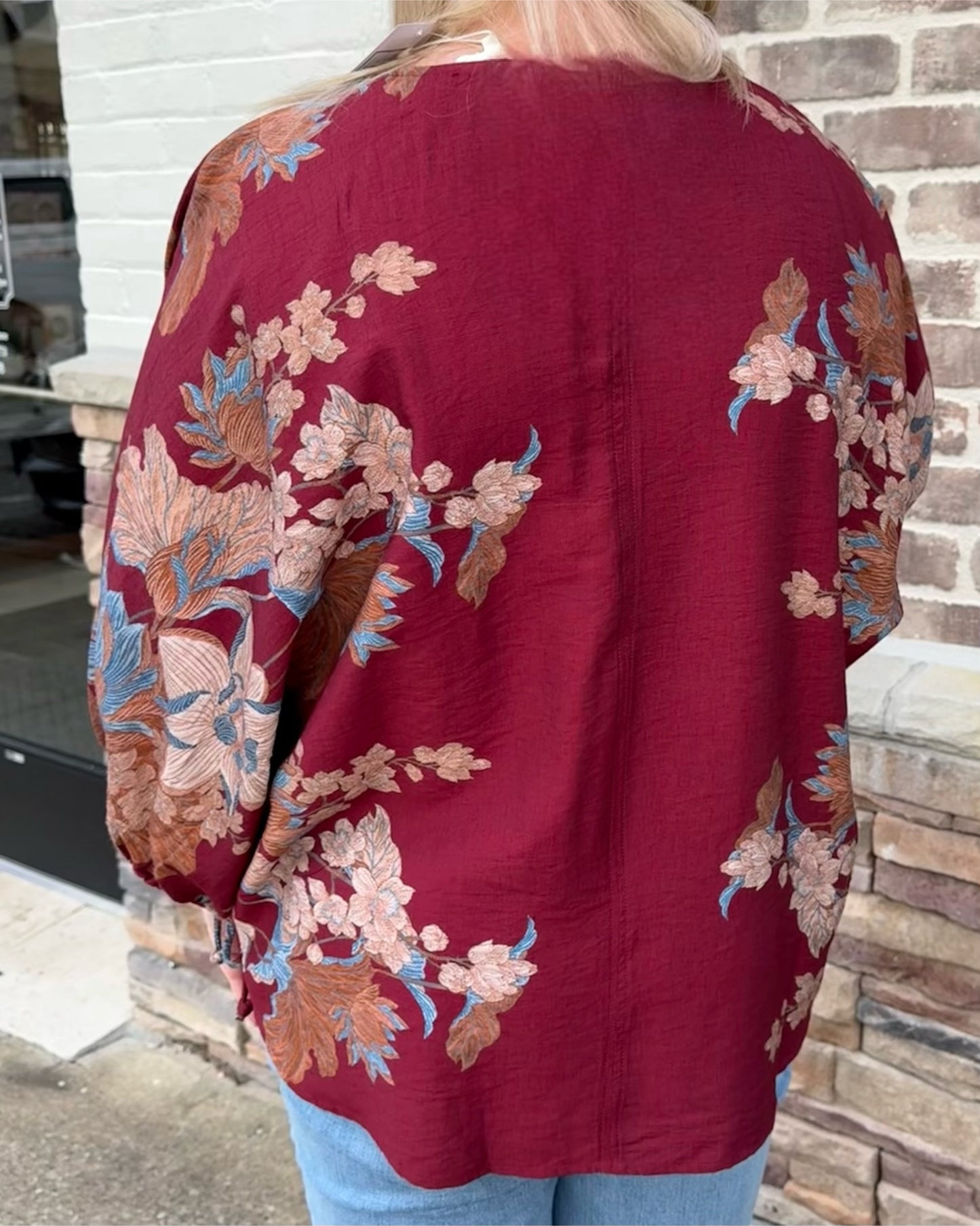 Burgundy Floral Plus Top