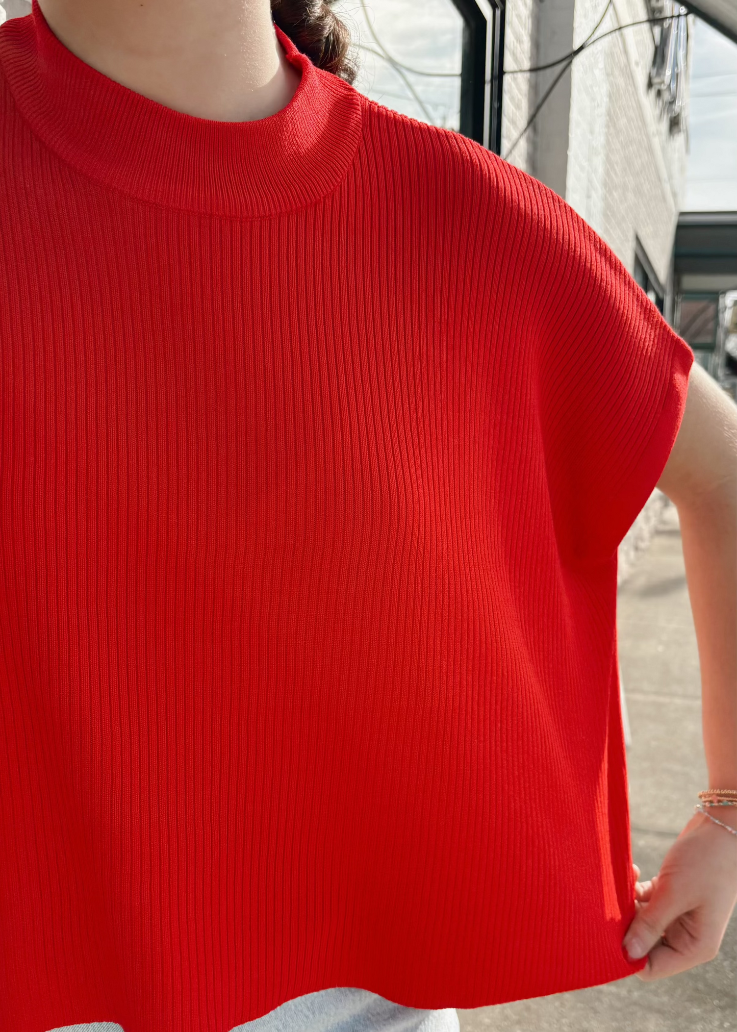 Viscose Mock Neck SS Boxy Sweater