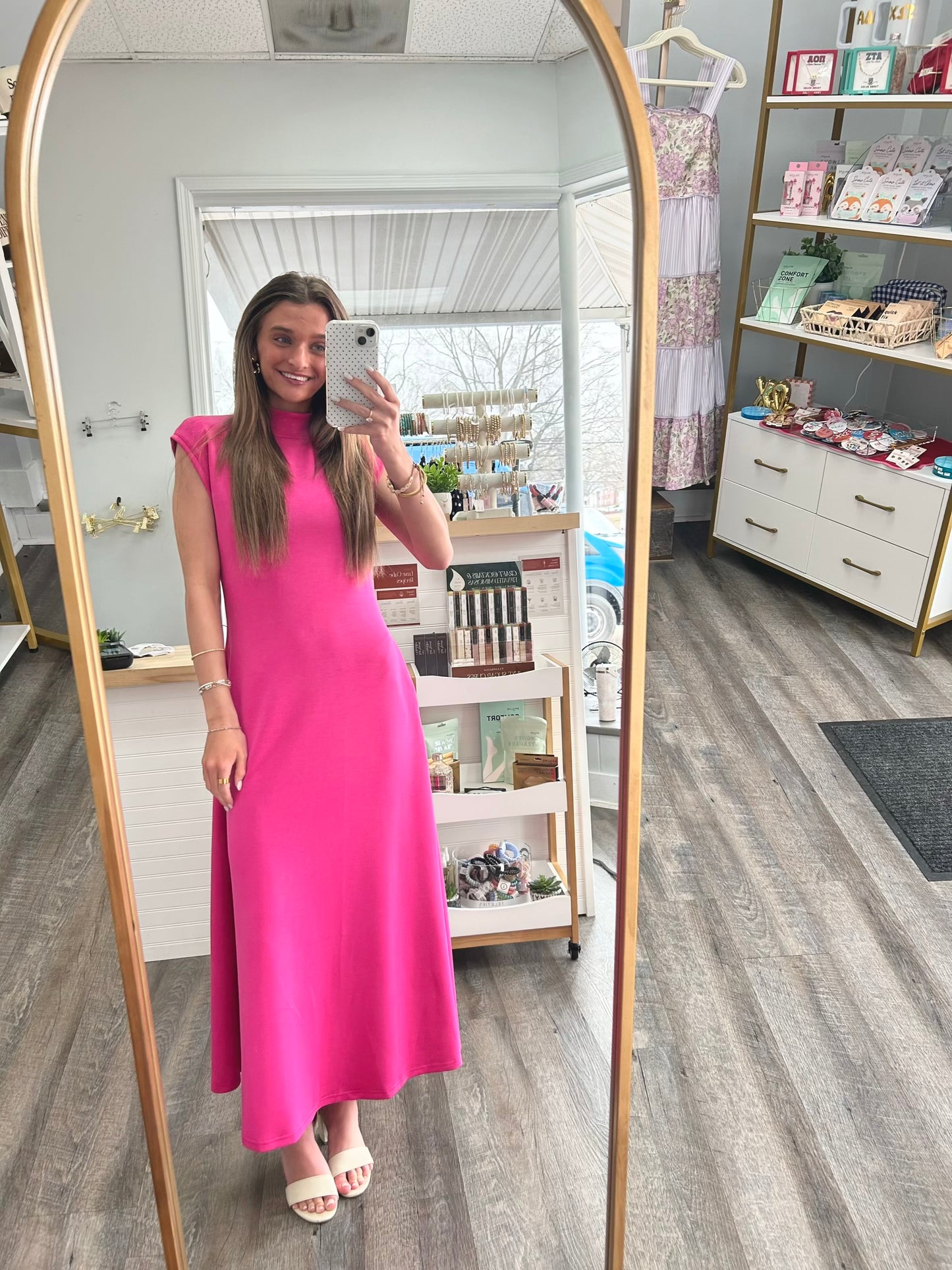 Pink Cap Sleeve Maxi Dress