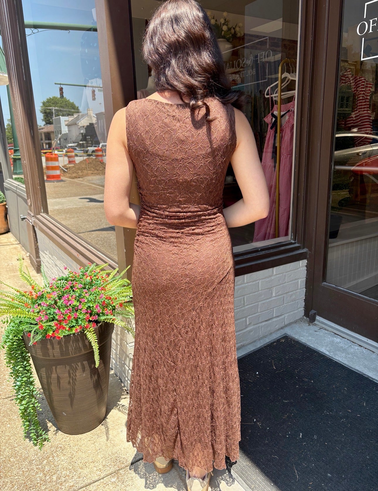 Lace Ruched Detail Tank Midi