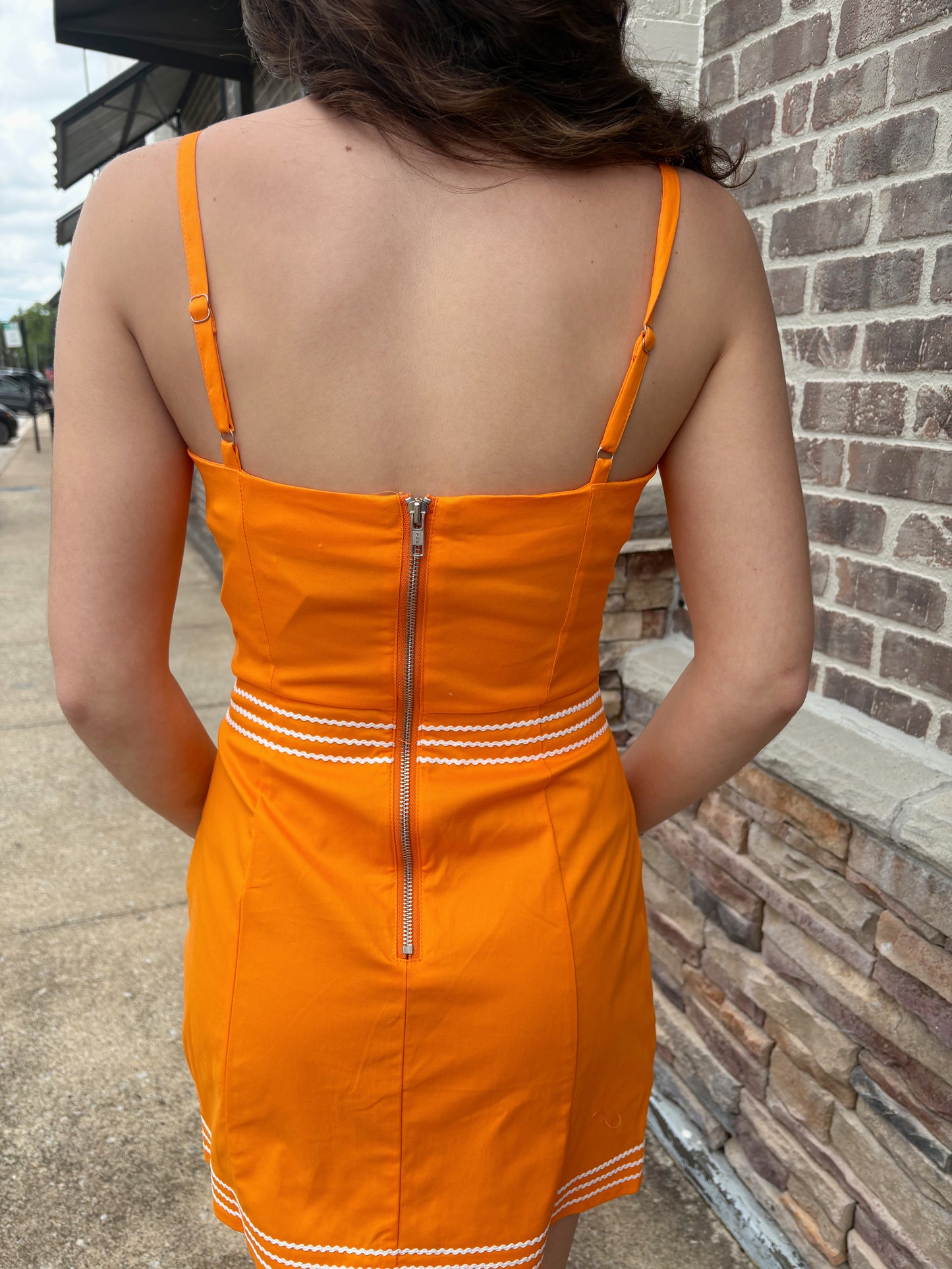 Orange Lace Trim Mini Dress
