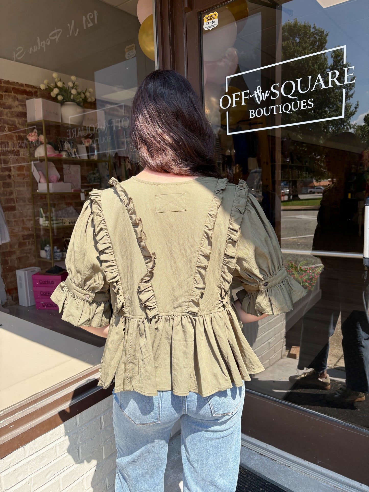 Olive Ruffle Detail Top