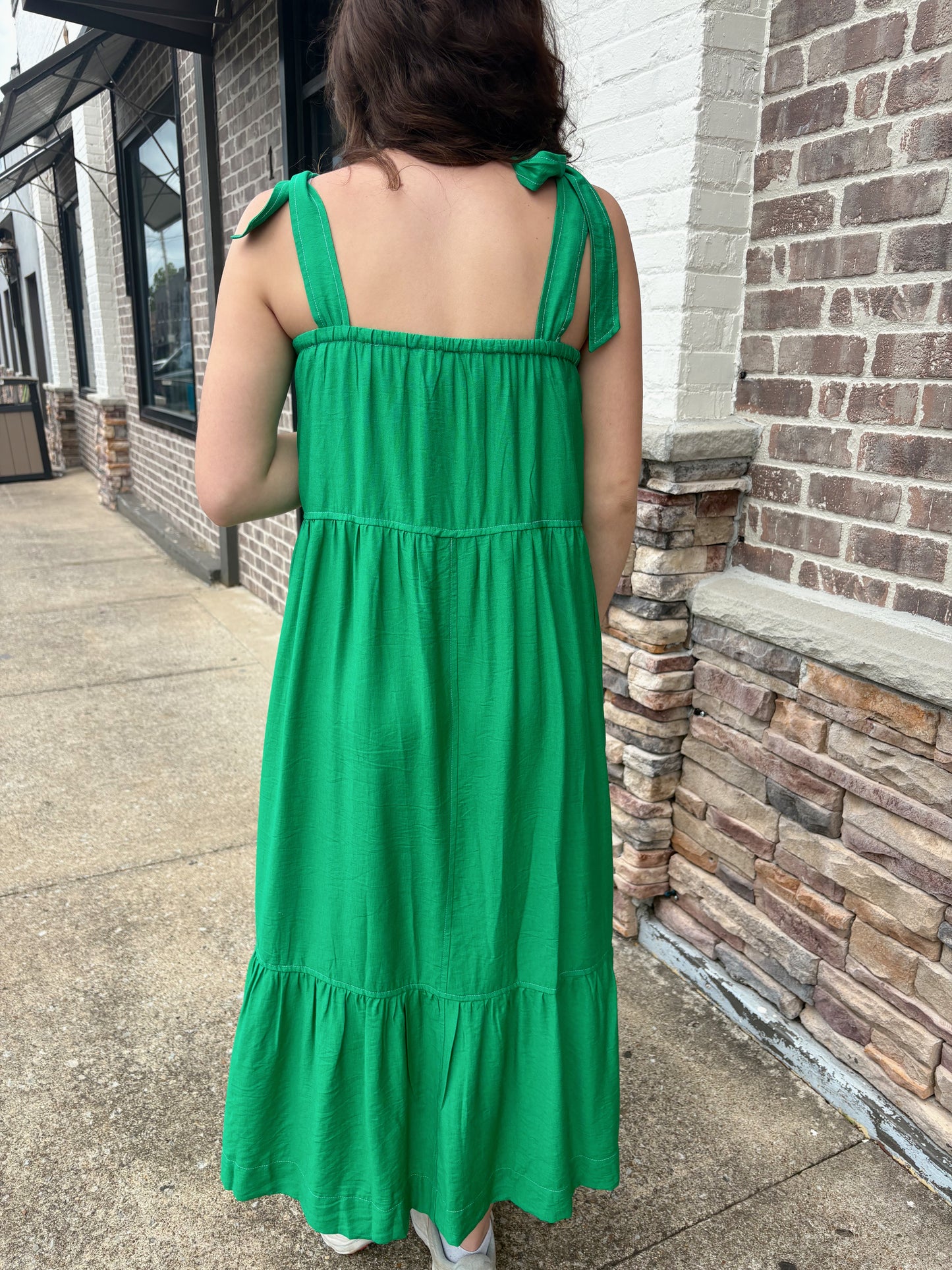 Embroidered Detail Maxi Dress With Tie Straps