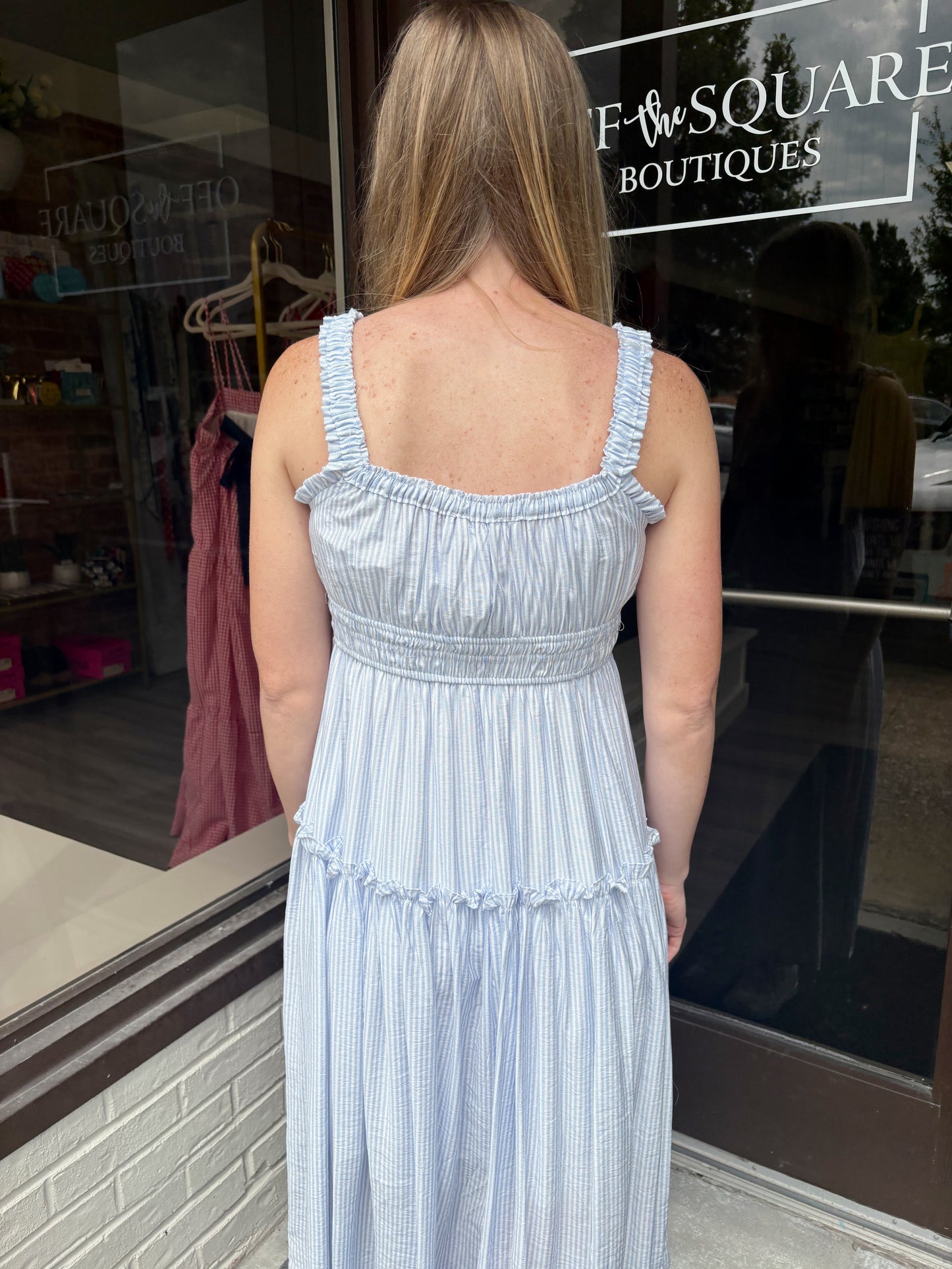 Stripe Mock Button Sleeveless Midi