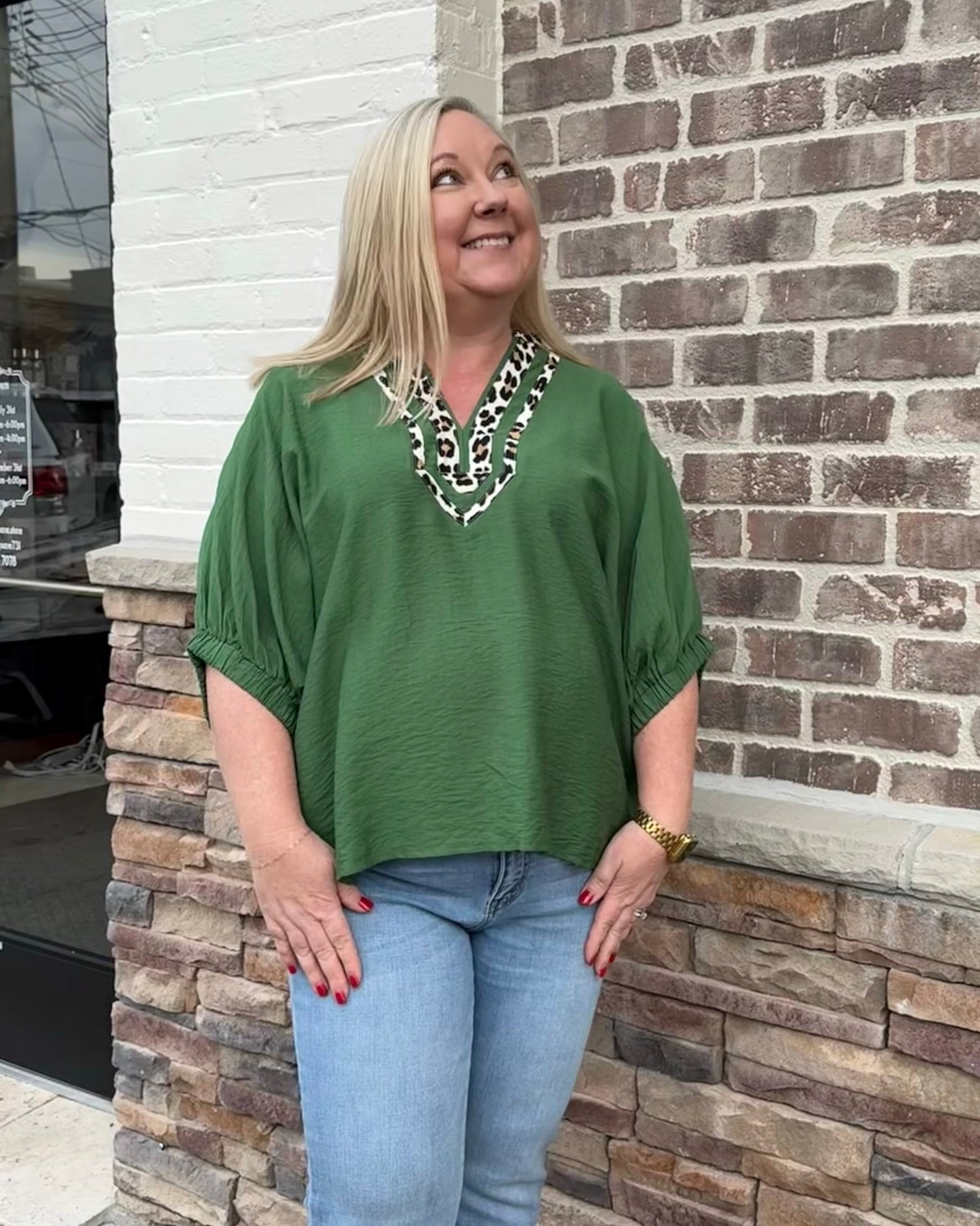 Plus Solid Dolman Top with Leopard Accent