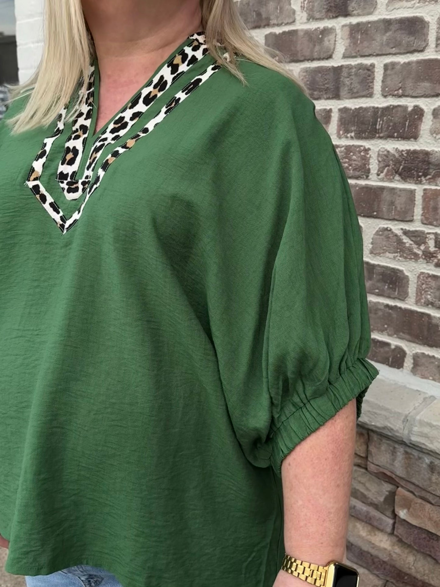 Plus Solid Dolman Top with Leopard Accent