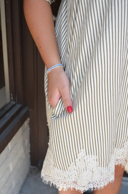 Olive Stripe Lace Dress