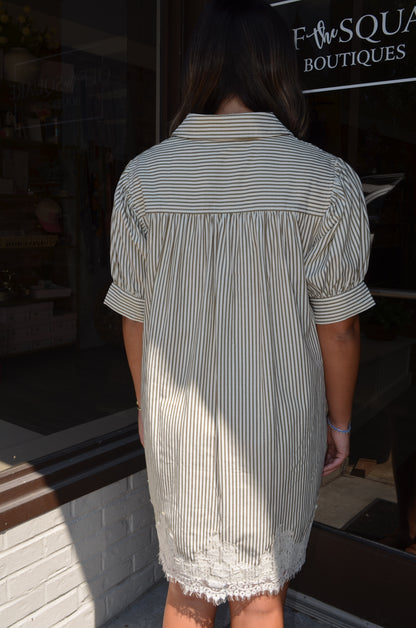 Olive Stripe Lace Dress