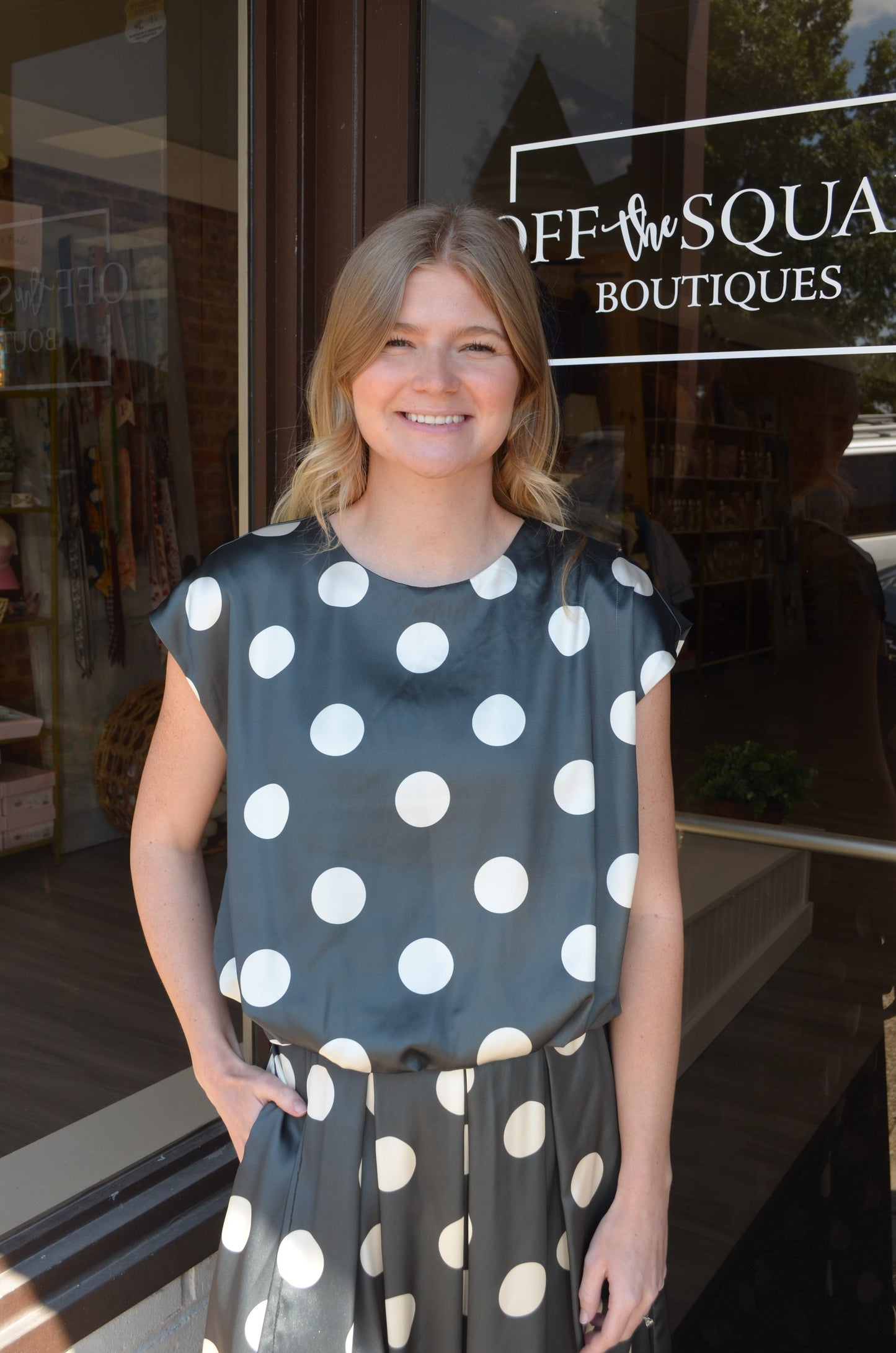 Olive Polka Dot Bubble Top