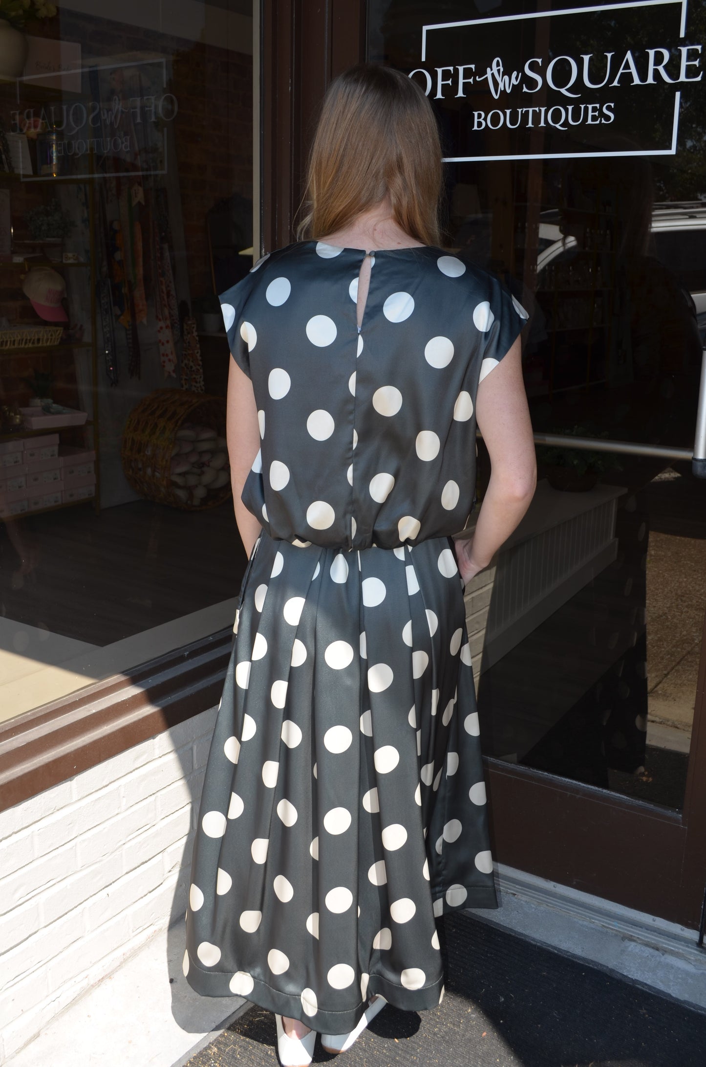 Olive HW Pleated Polka Dot Midi Skirt