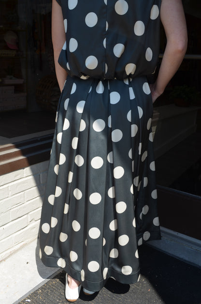 Olive HW Pleated Polka Dot Midi Skirt