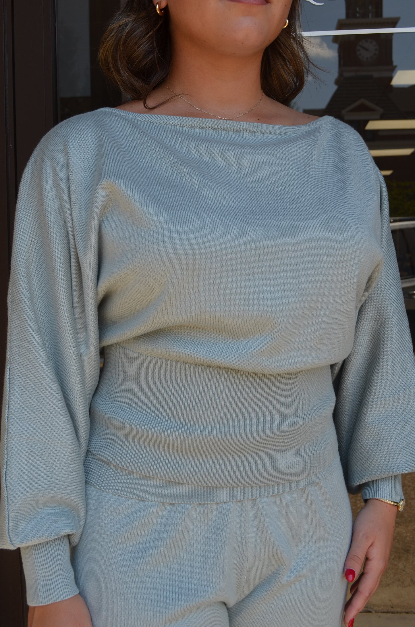 Boat Neck Dolman Sleeve Sweater