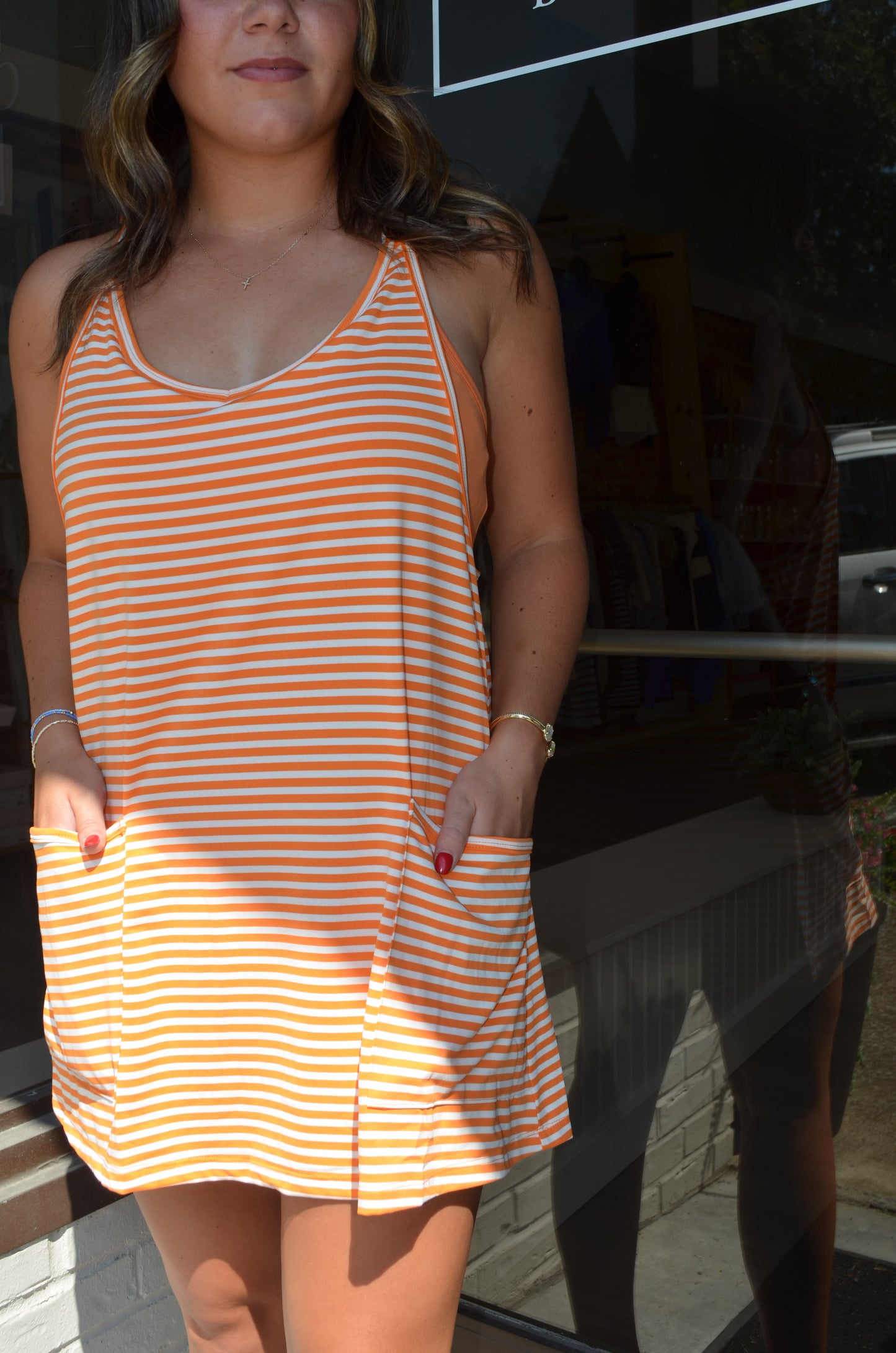 Orange Stripe Active Romper Dress