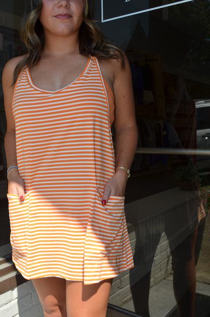 Orange Stripe Active Romper Dress