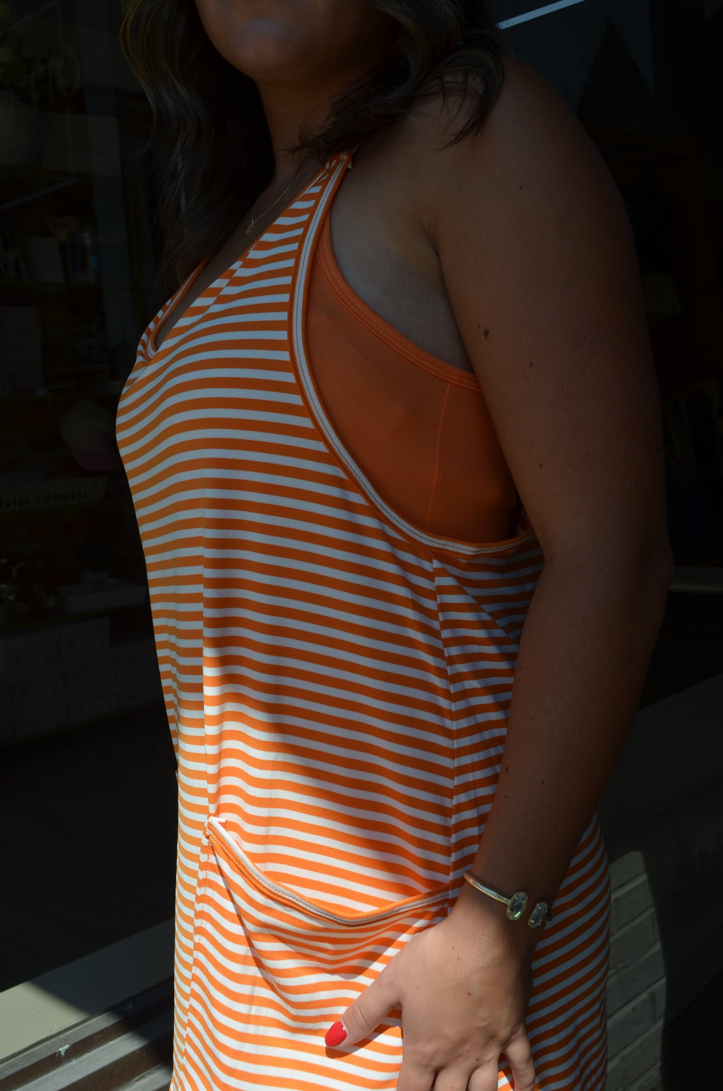 Orange Stripe Active Romper Dress