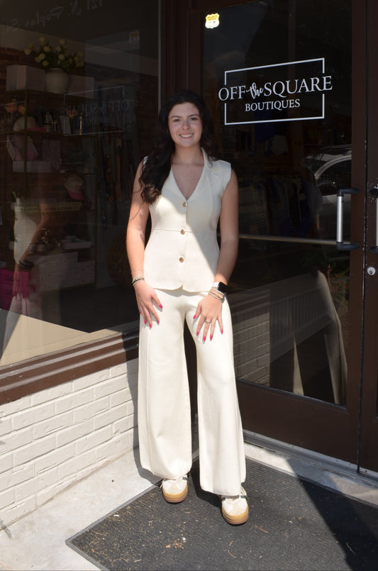 Cream Sweater Peplum Vest