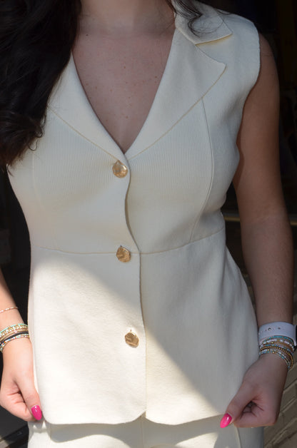 Cream Sweater Peplum Vest