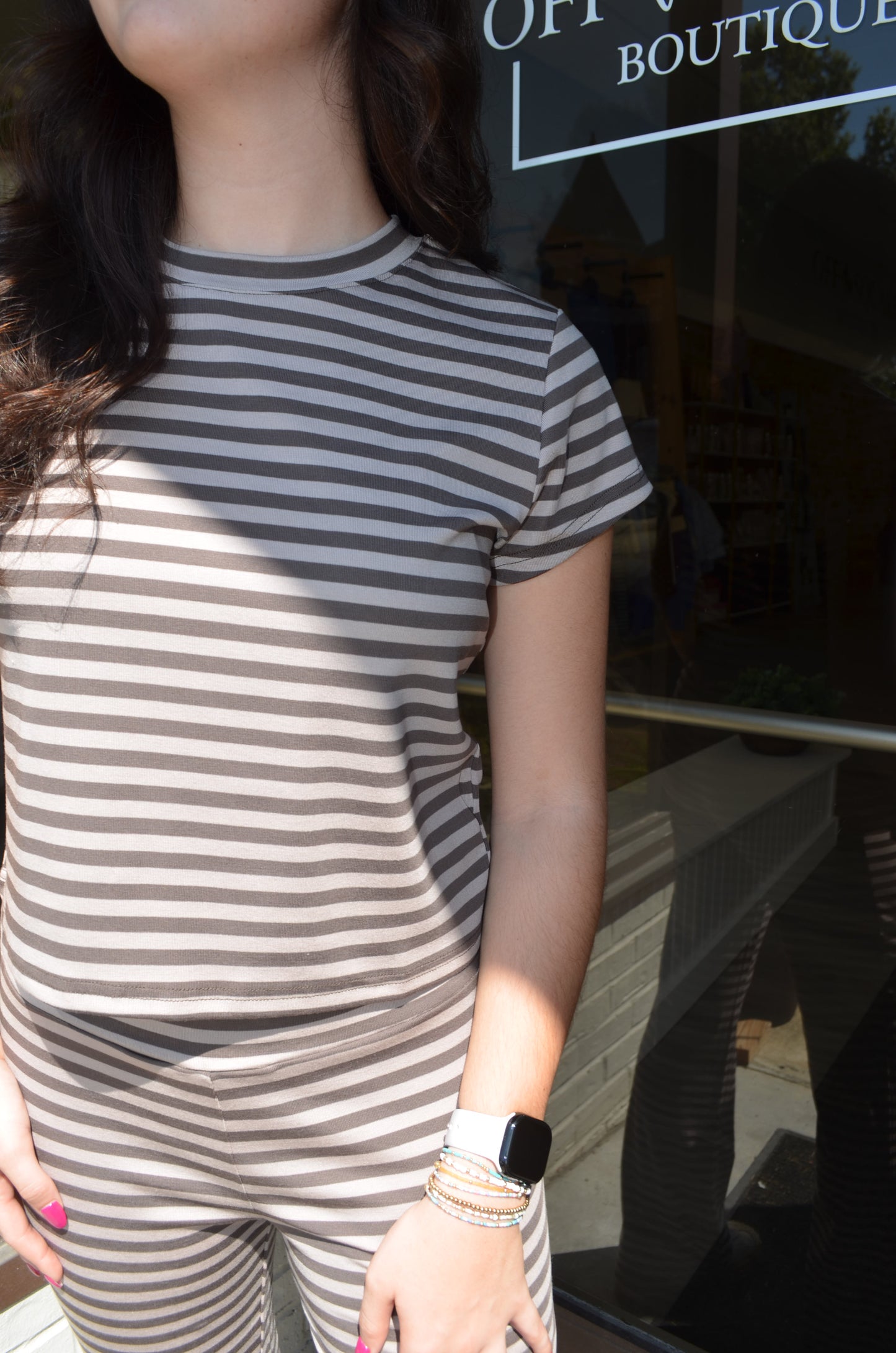 Charcoal/Taupe Stripe Baby Tee