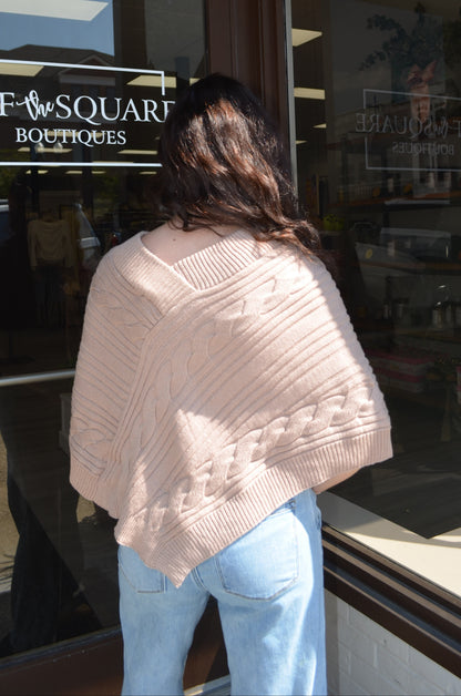 V-Neck Line Cable Knit Poncho