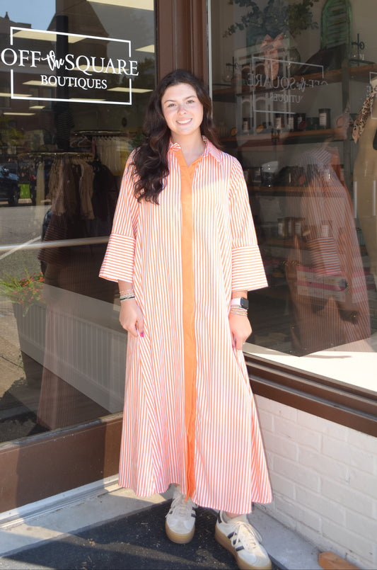 Orange 3/4 Sleeve Contrast Dress