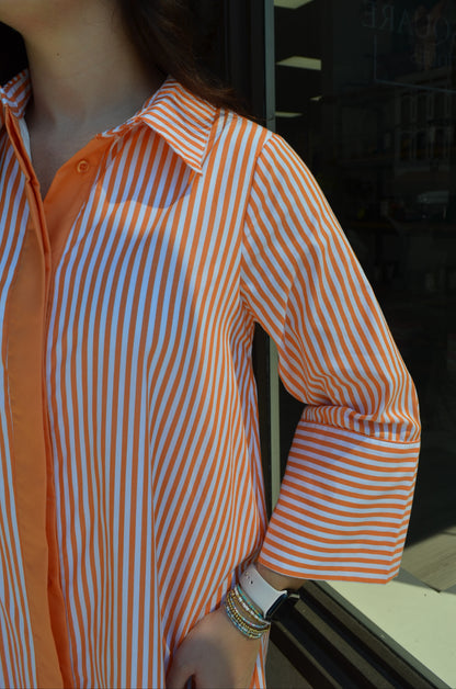 Orange 3/4 Sleeve Contrast Dress