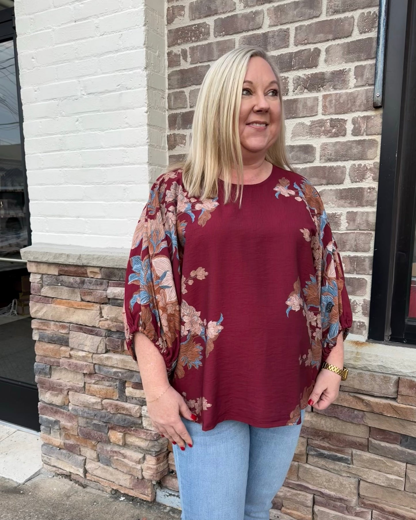 Burgundy Floral Plus Top