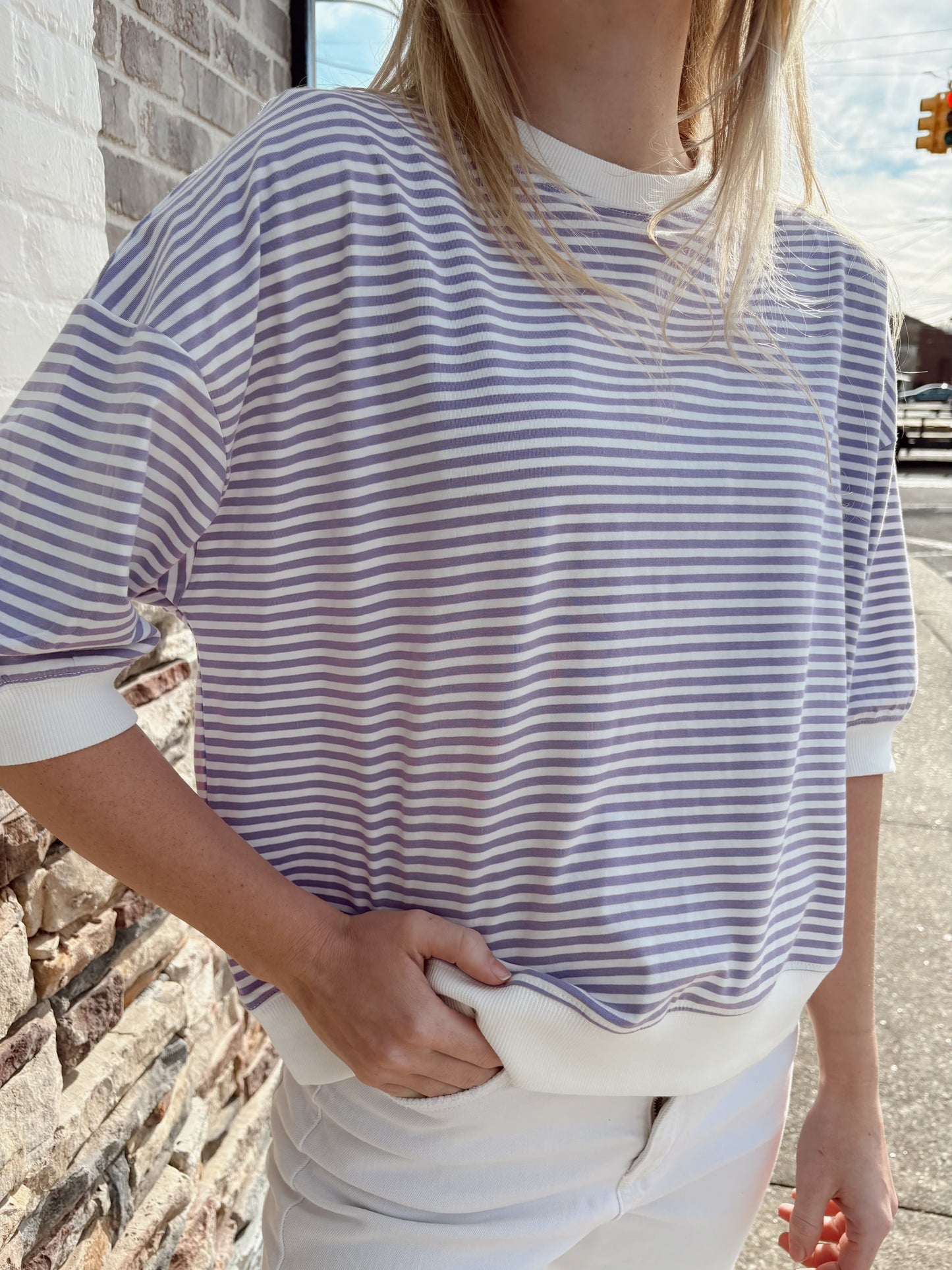 Striped Contrast Trim Top