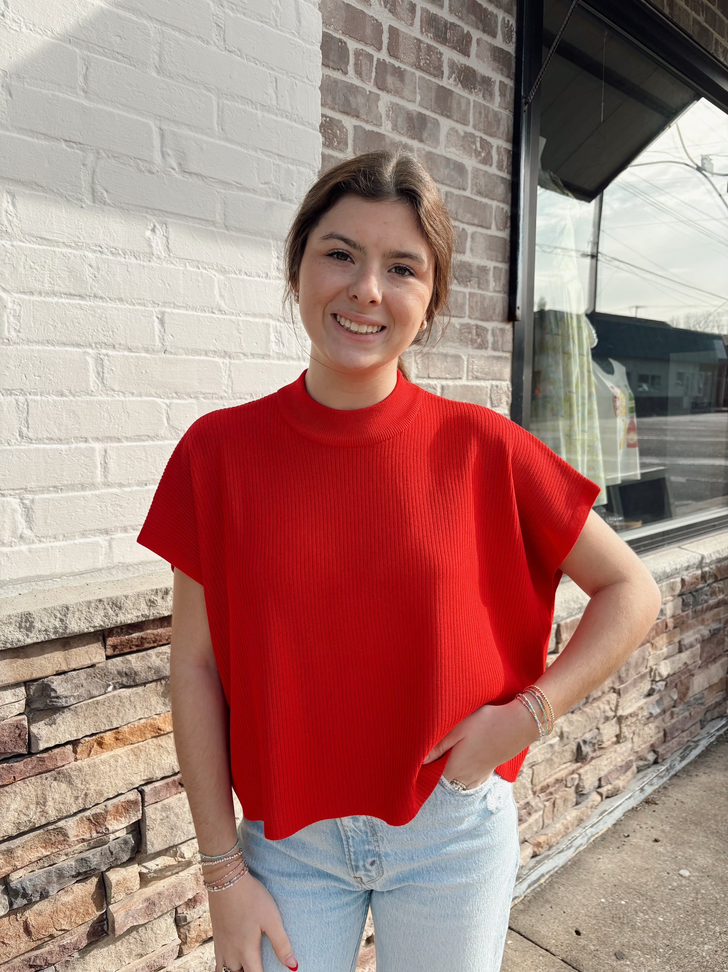 Viscose Mock Neck SS Boxy Sweater