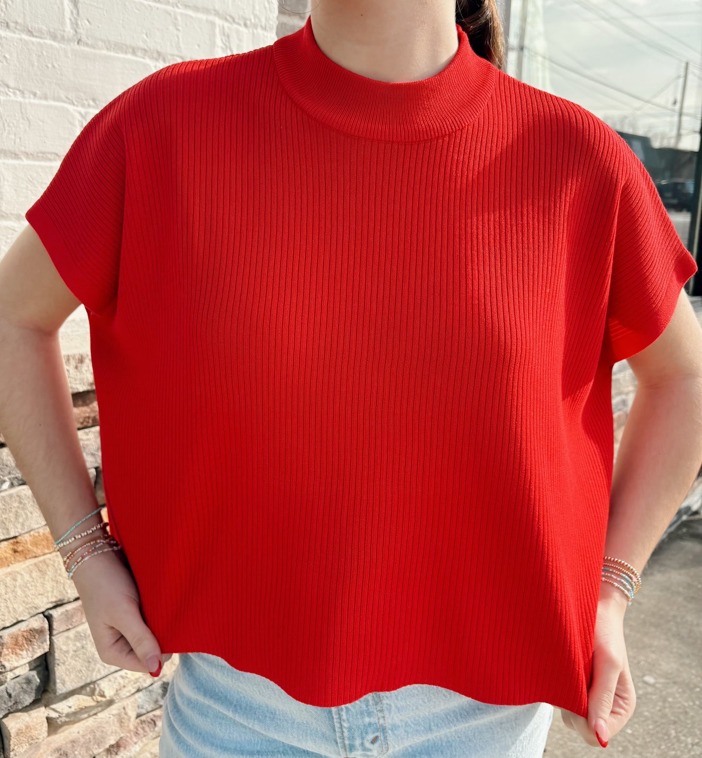 Viscose Mock Neck SS Boxy Sweater
