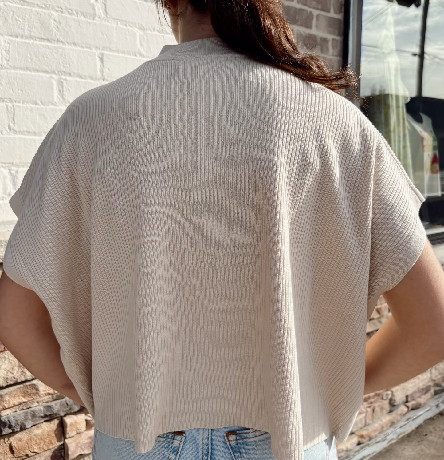 Viscose Mock Neck SS Boxy Sweater