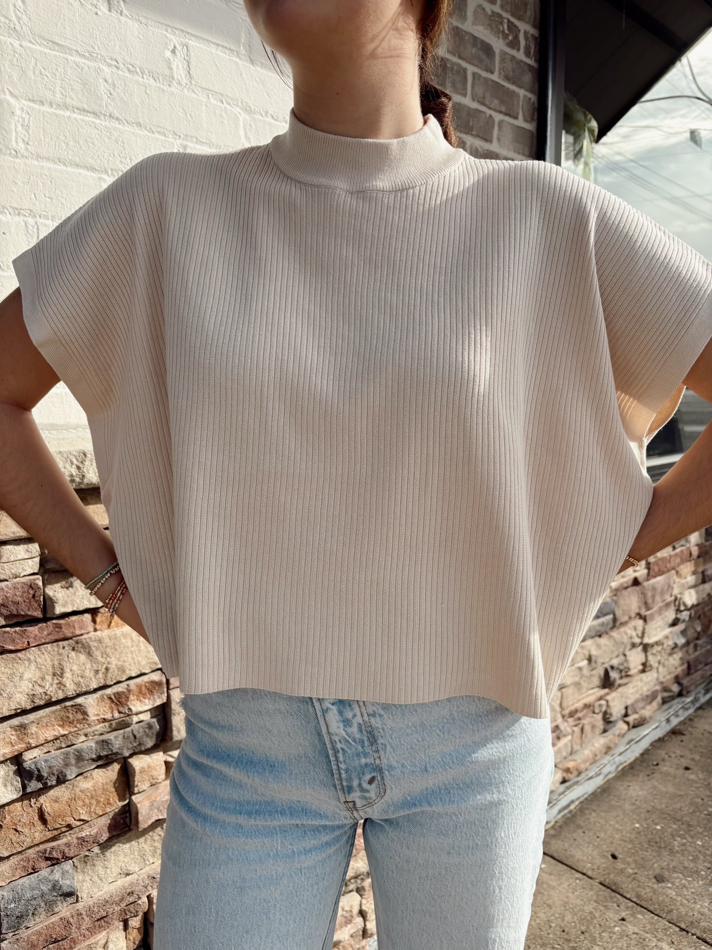 Viscose Mock Neck SS Boxy Sweater
