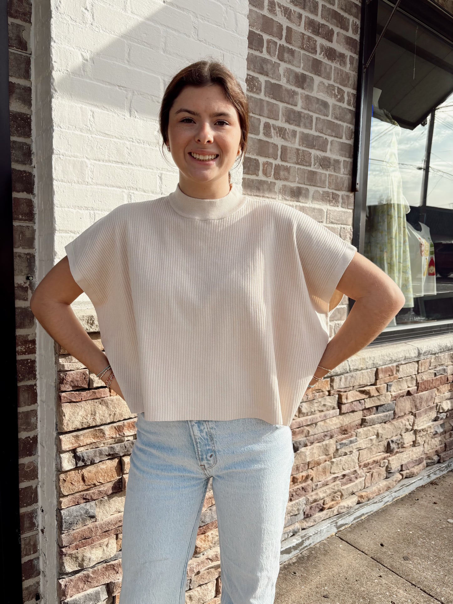 Viscose Mock Neck SS Boxy Sweater