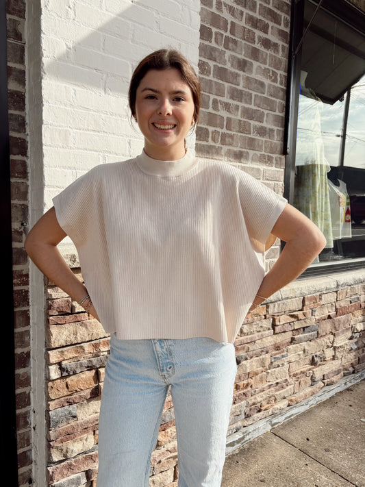 Viscose Mock Neck SS Boxy Sweater