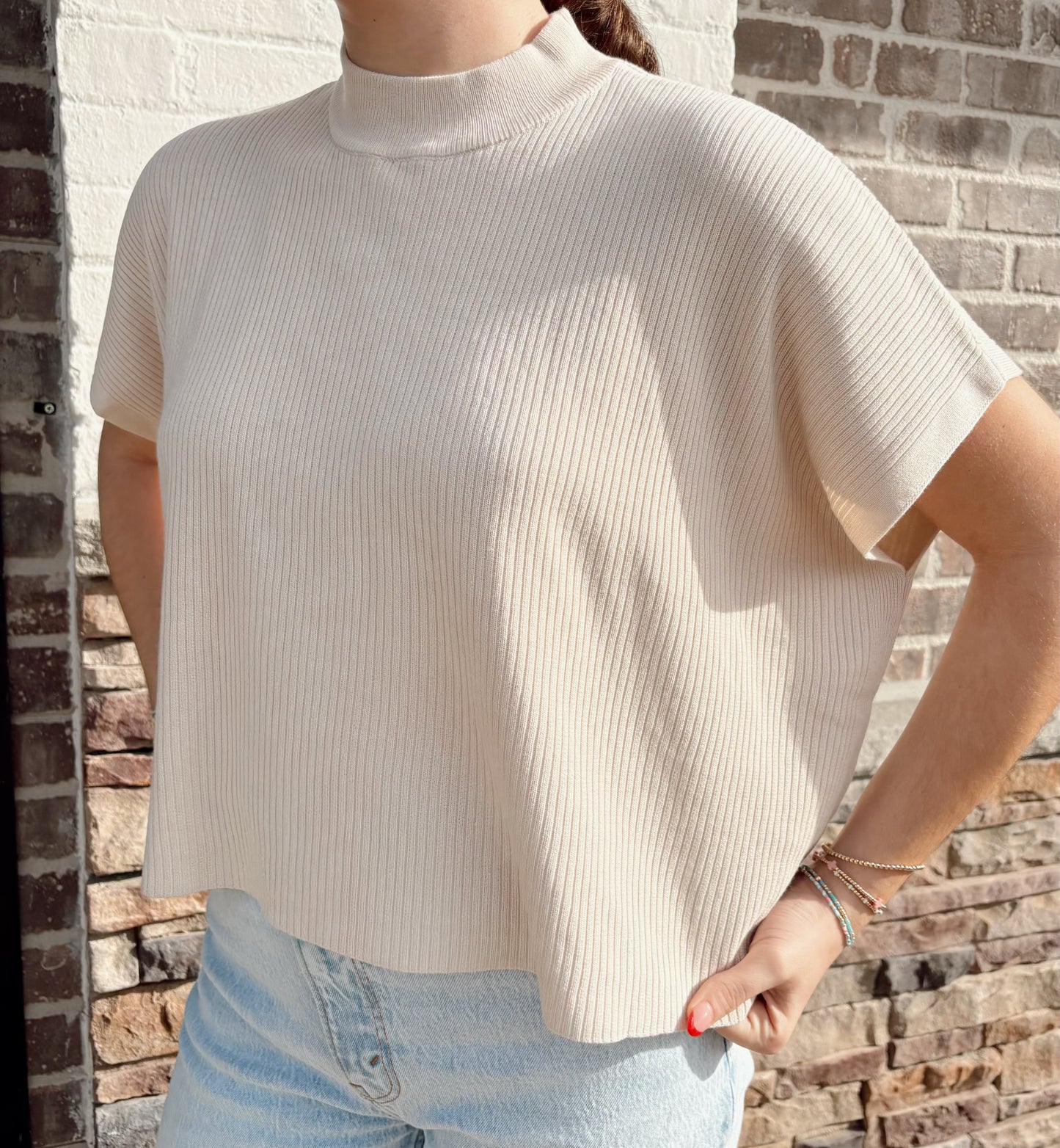 Viscose Mock Neck SS Boxy Sweater