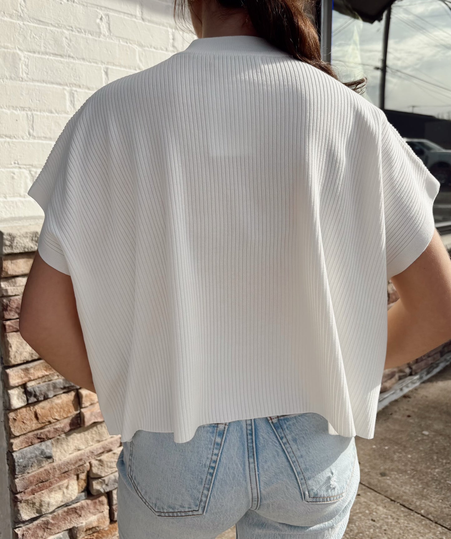 Viscose Mock Neck SS Boxy Sweater