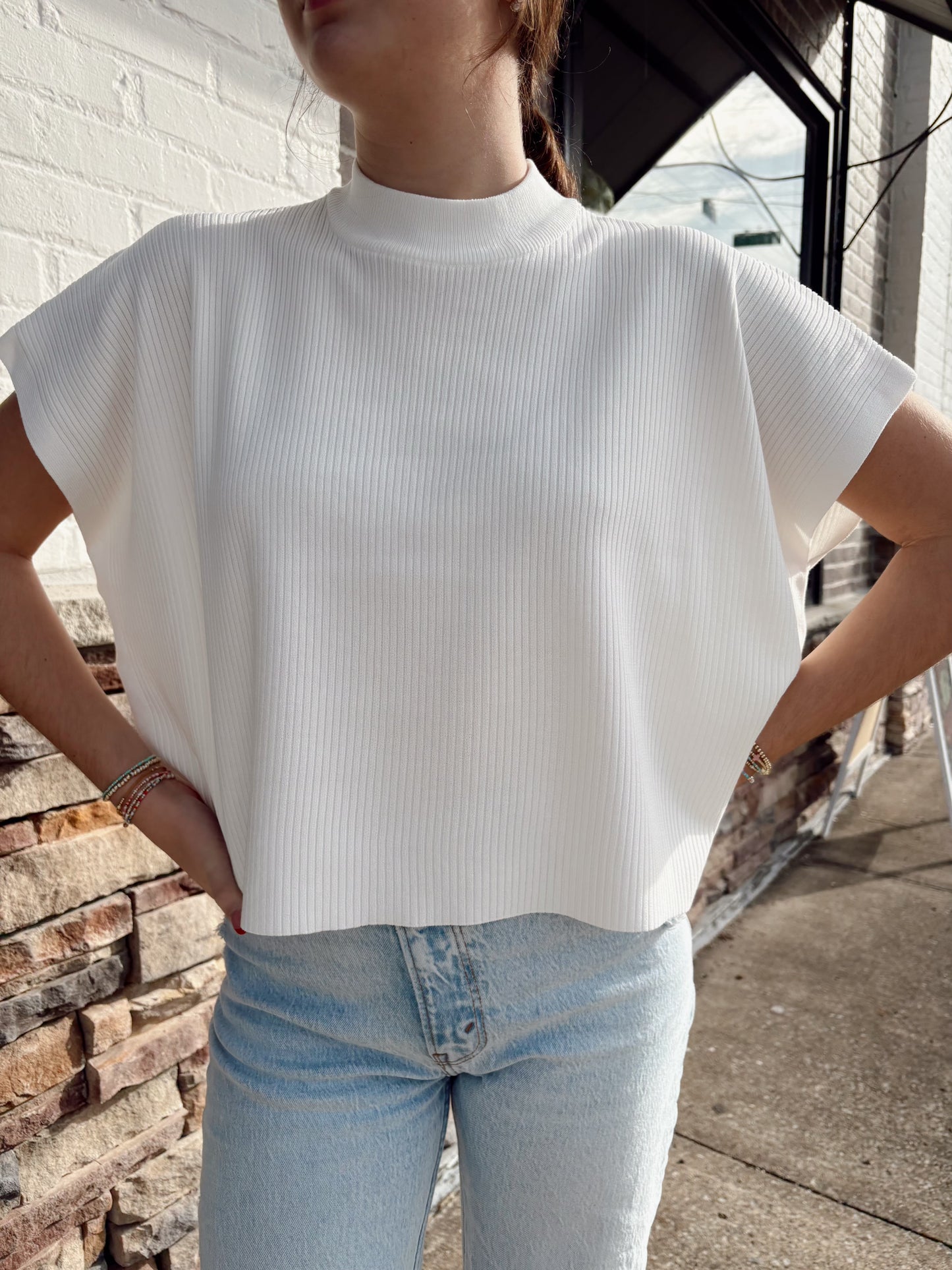 Viscose Mock Neck SS Boxy Sweater