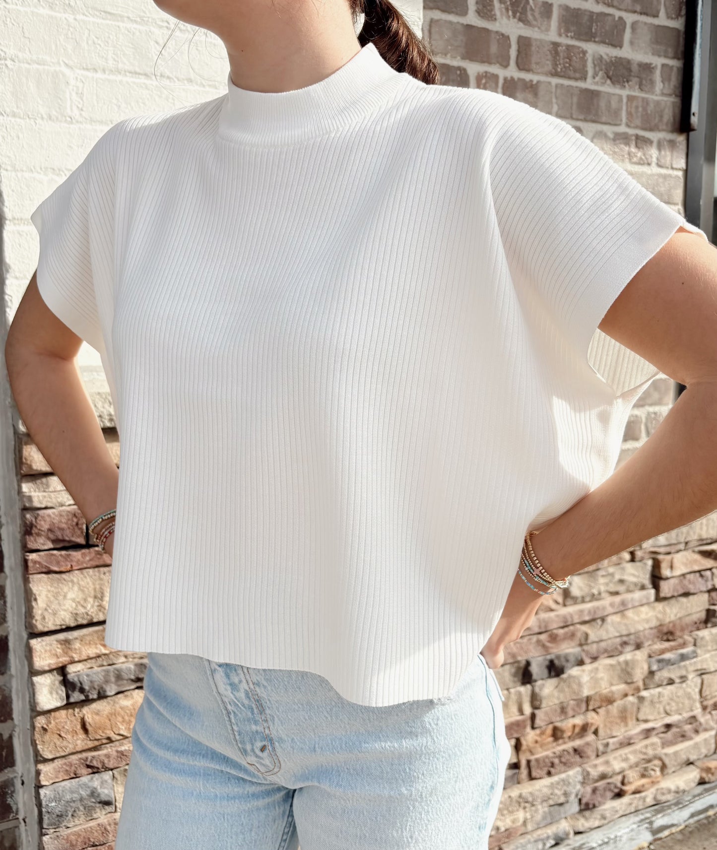 Viscose Mock Neck SS Boxy Sweater
