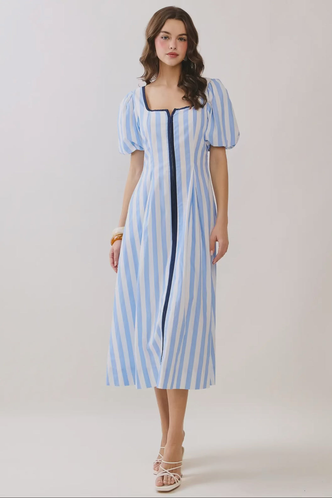 Striped Contrast Piping Detail Dress