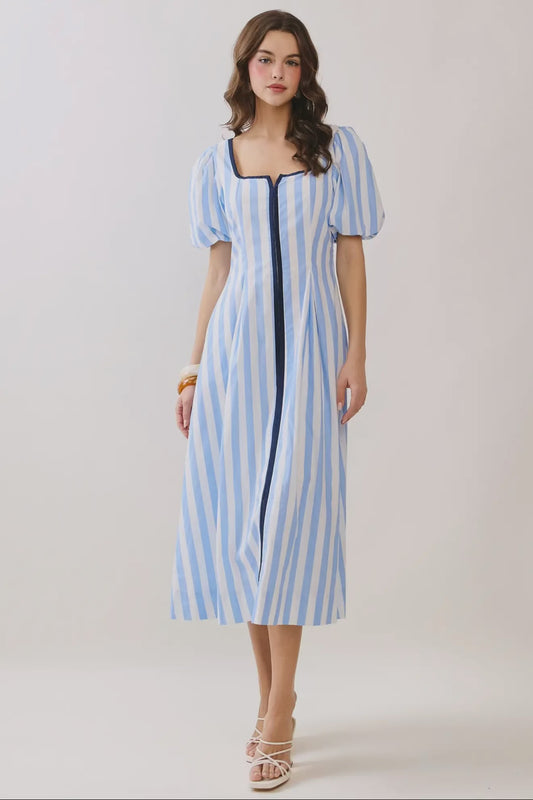 Striped Contrast Piping Detail Dress