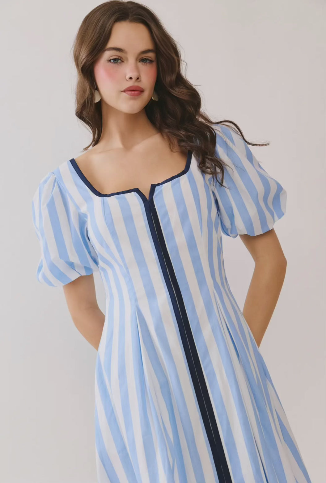 Striped Contrast Piping Detail Dress