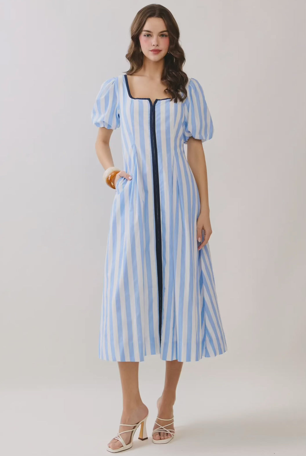 Striped Contrast Piping Detail Dress