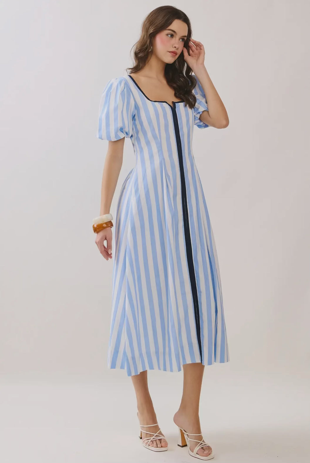 Striped Contrast Piping Detail Dress