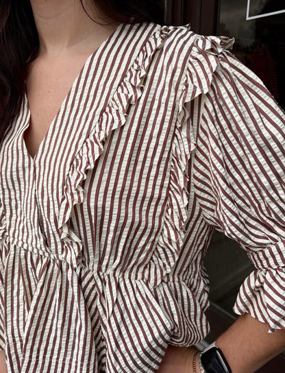 Brown Ruffle Collar Blouse