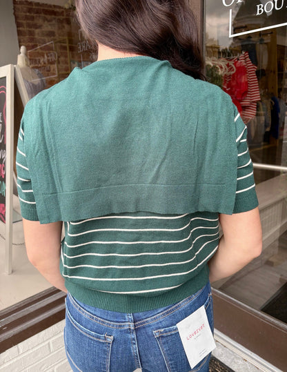 Stripe Top w False Cardigan