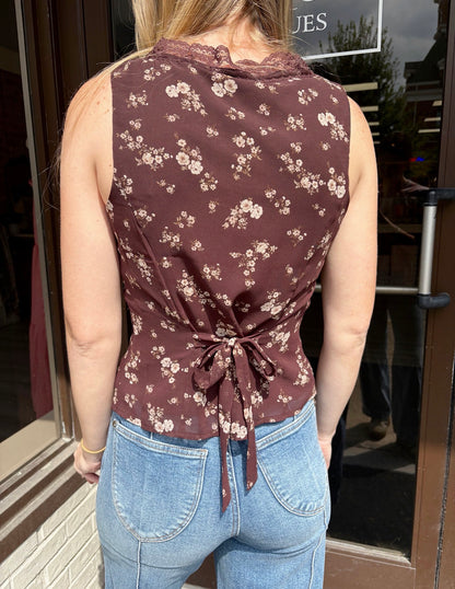 Floral Lace Trim Button Down Blouse