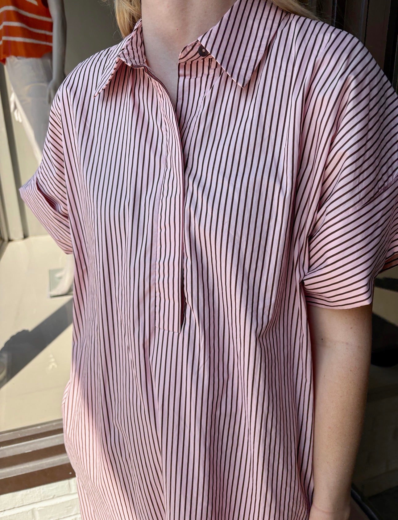 Pink w Brown Pinstripe Maxi