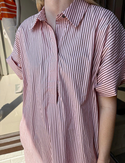 Pink w Brown Pinstripe Maxi