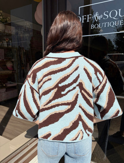 Blue Zebra Print Sweater