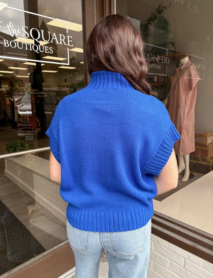 Royal Blue Knitted High Neck Sweater