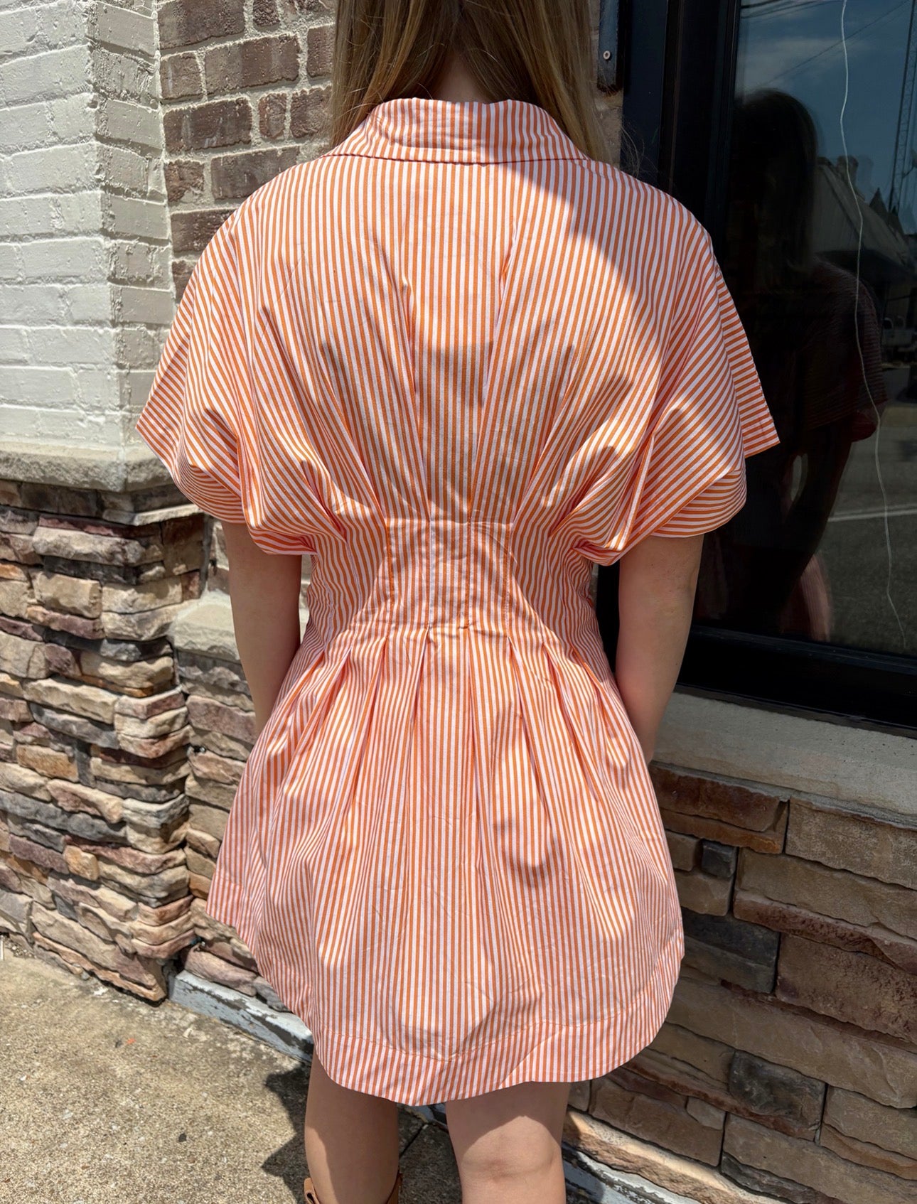 Orange Pleated Shirt Dress